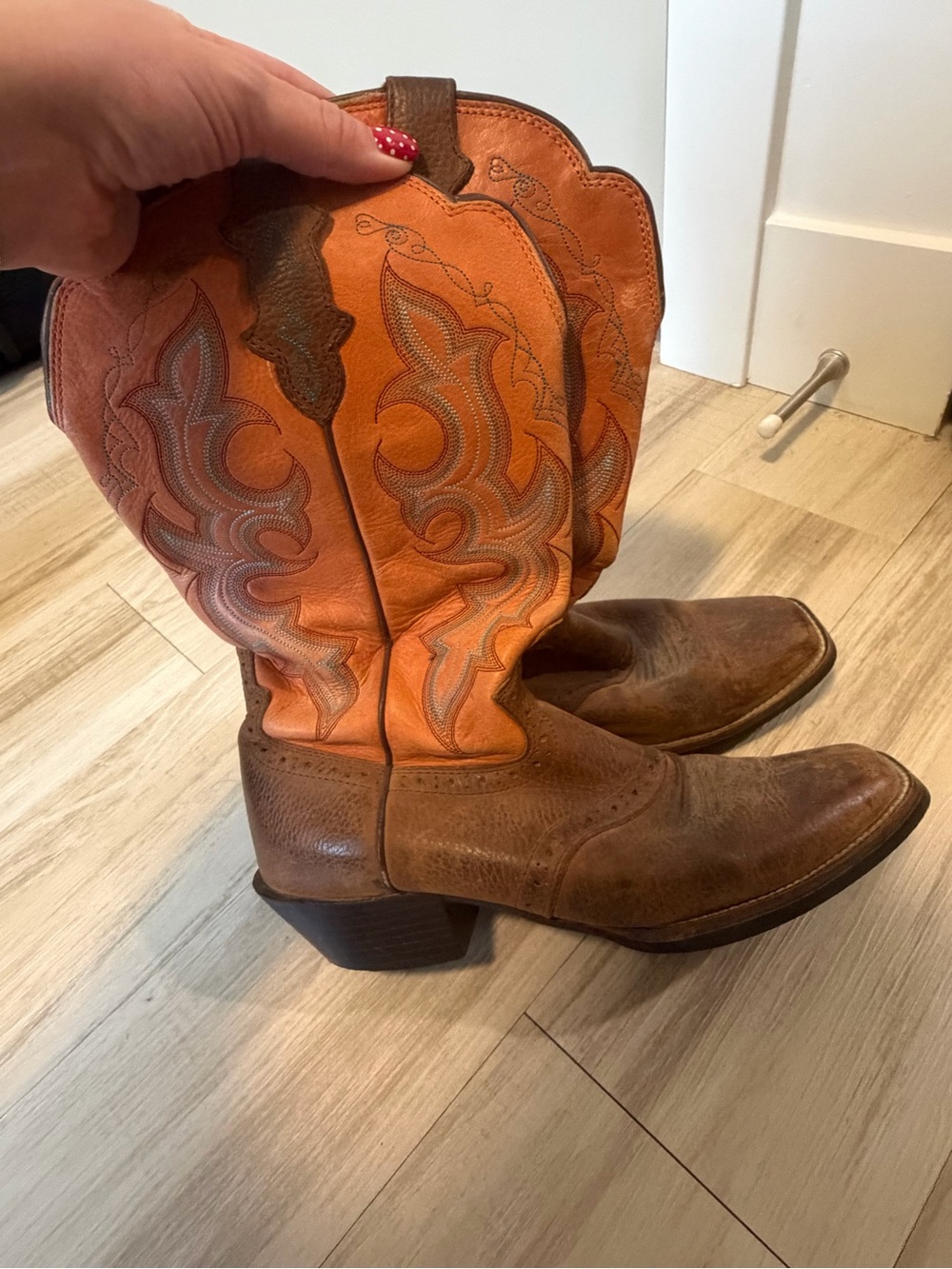 Orange and Brown Justin Leather Western Boots